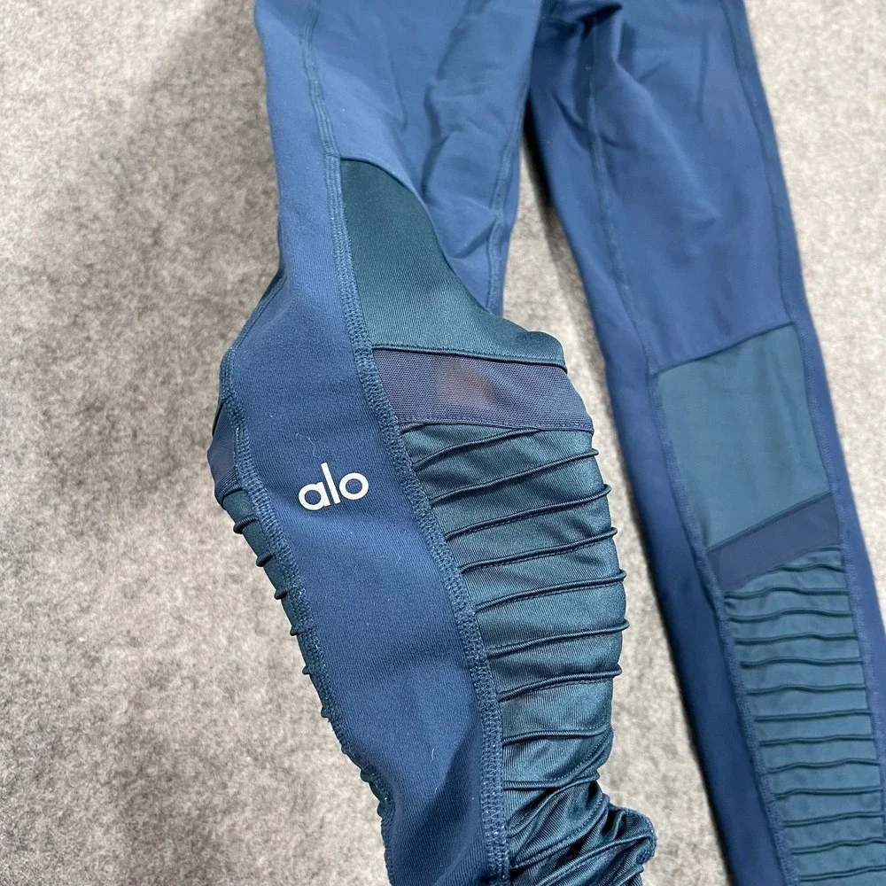 Alo Yoga Midnight Navy Blue Moto Motorcycle 7/8 Ankle Cropped Leggings Women XS